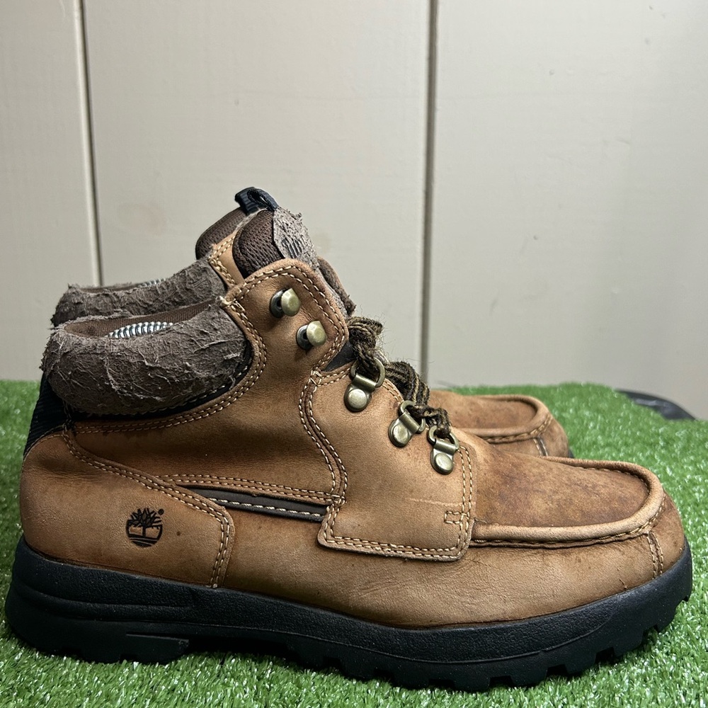 Size 8M- Timberland Ankle Boots Camel Leather Round Toe Y2K Vintage